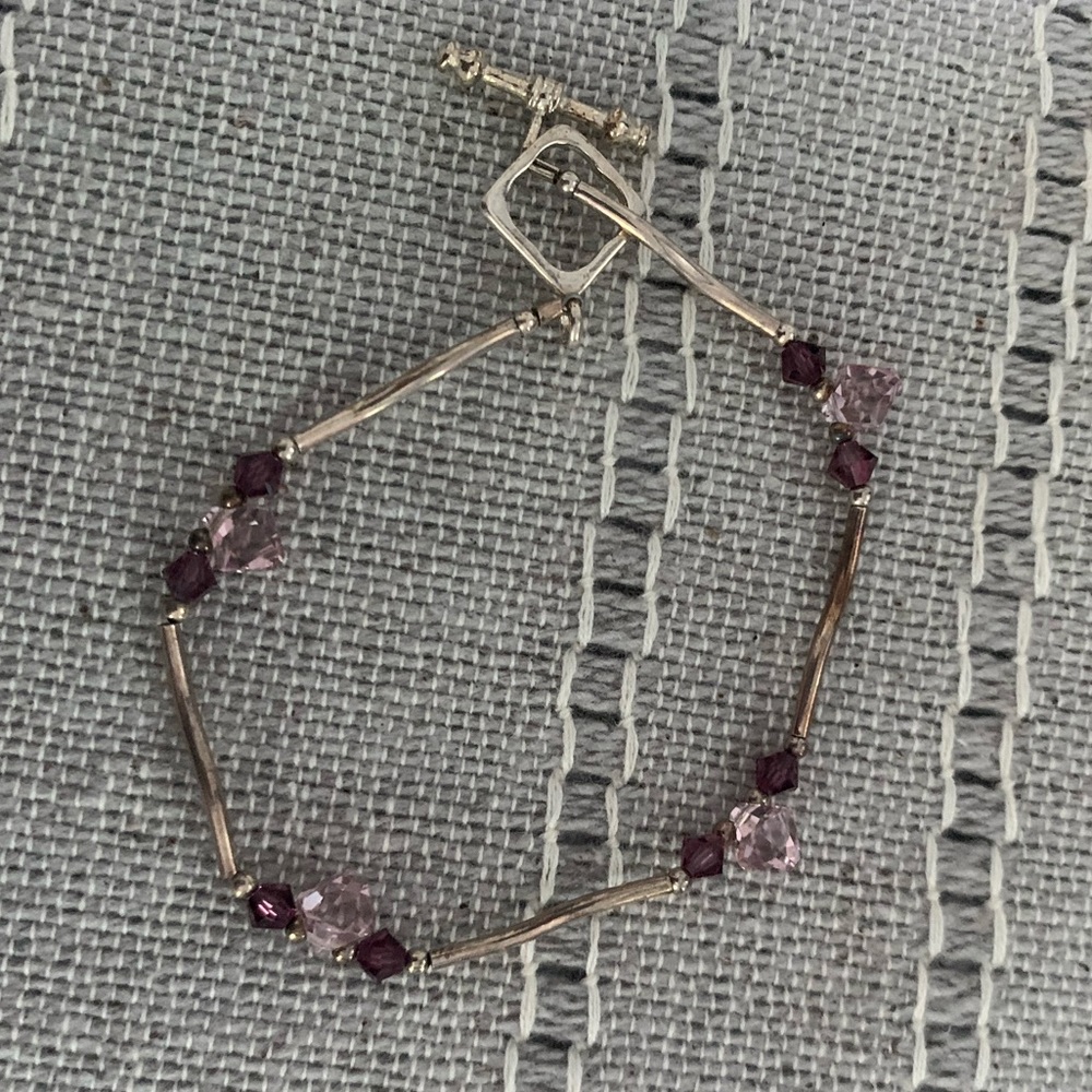 Purple and silver beaded bracelet